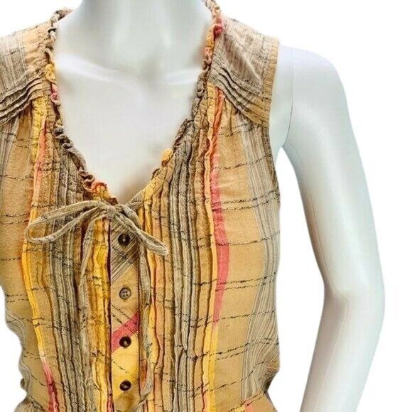 Anthropologie | Holding Horses Pleated Faye Tank Blouse Peplum Orange Size 4 - Picture 8 of 10